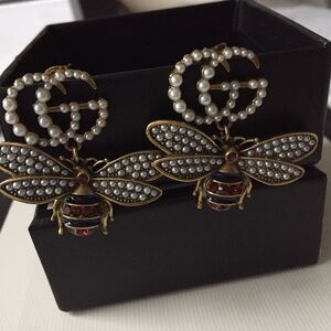 Elegant Gold and Red Bee Earrings